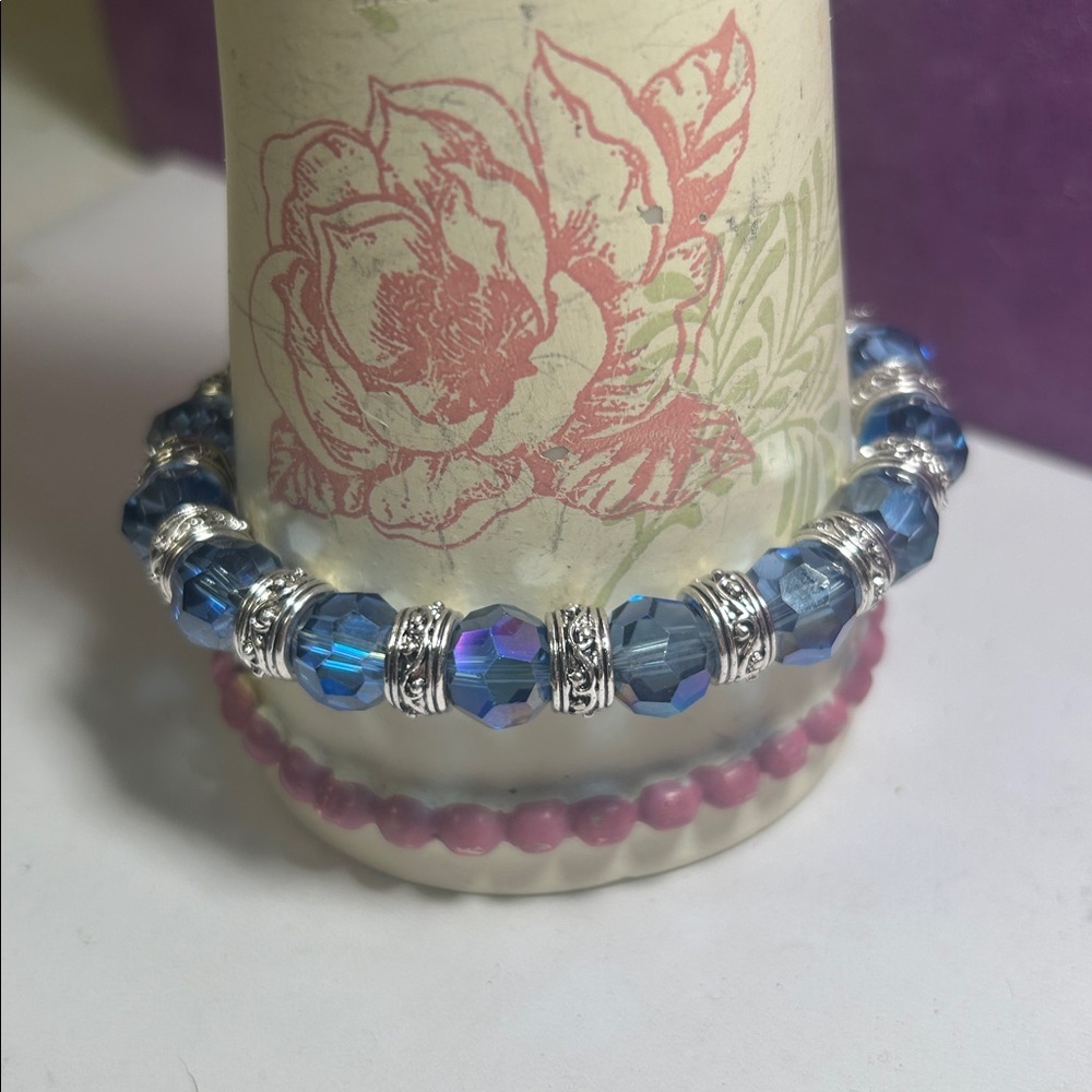 Stylish Silver & Blue AB Crystal Bracelet